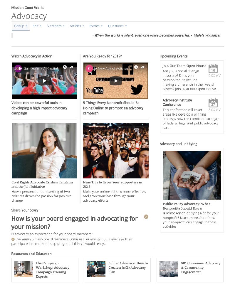 Advocacy interactive group screenshot