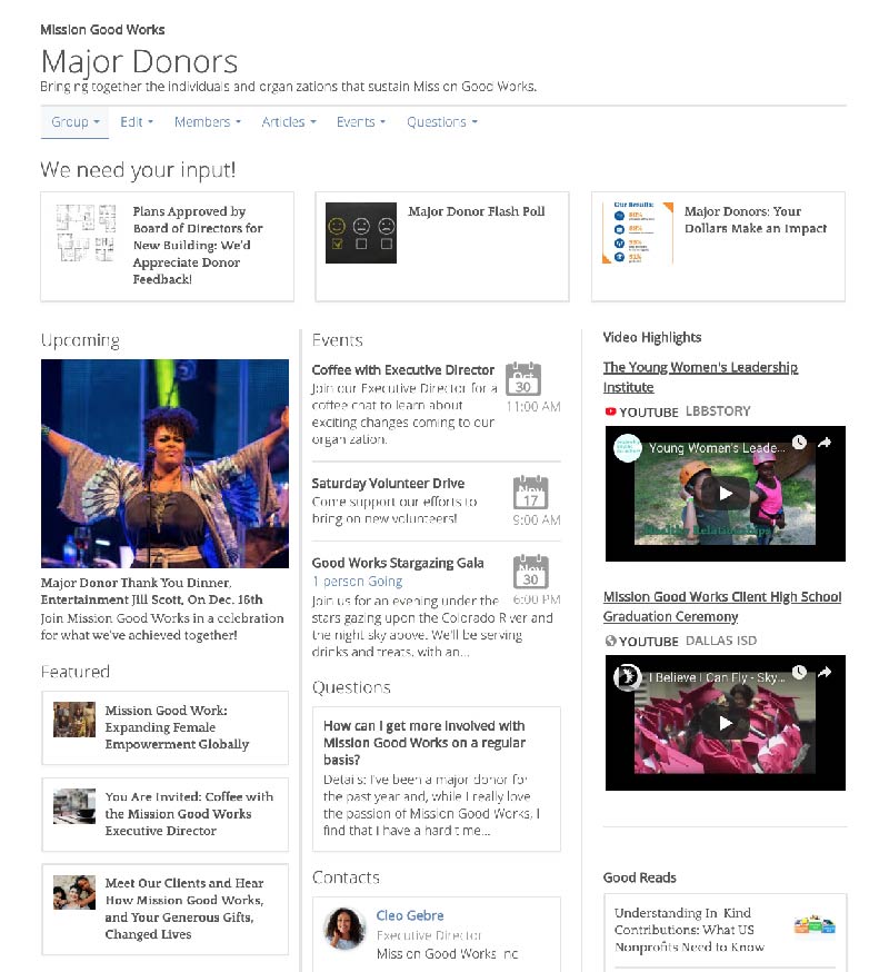 Major Donors interactive group screenshot