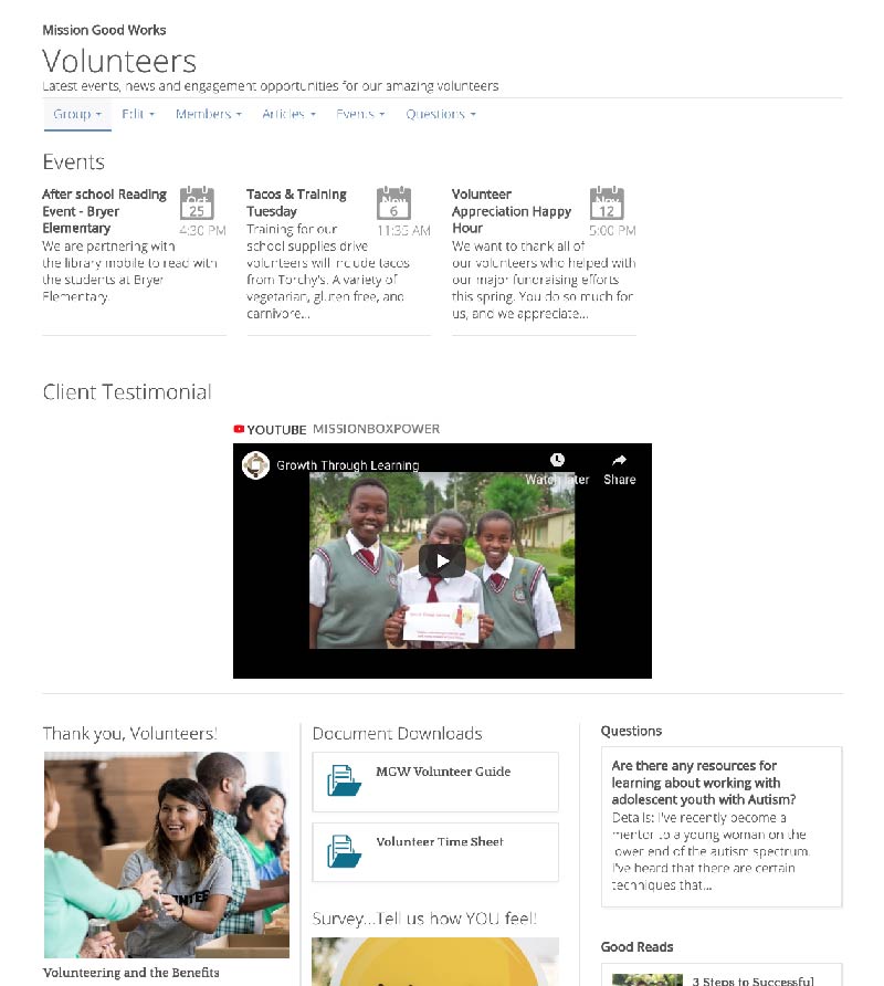 Volunteer interactive group screenshot