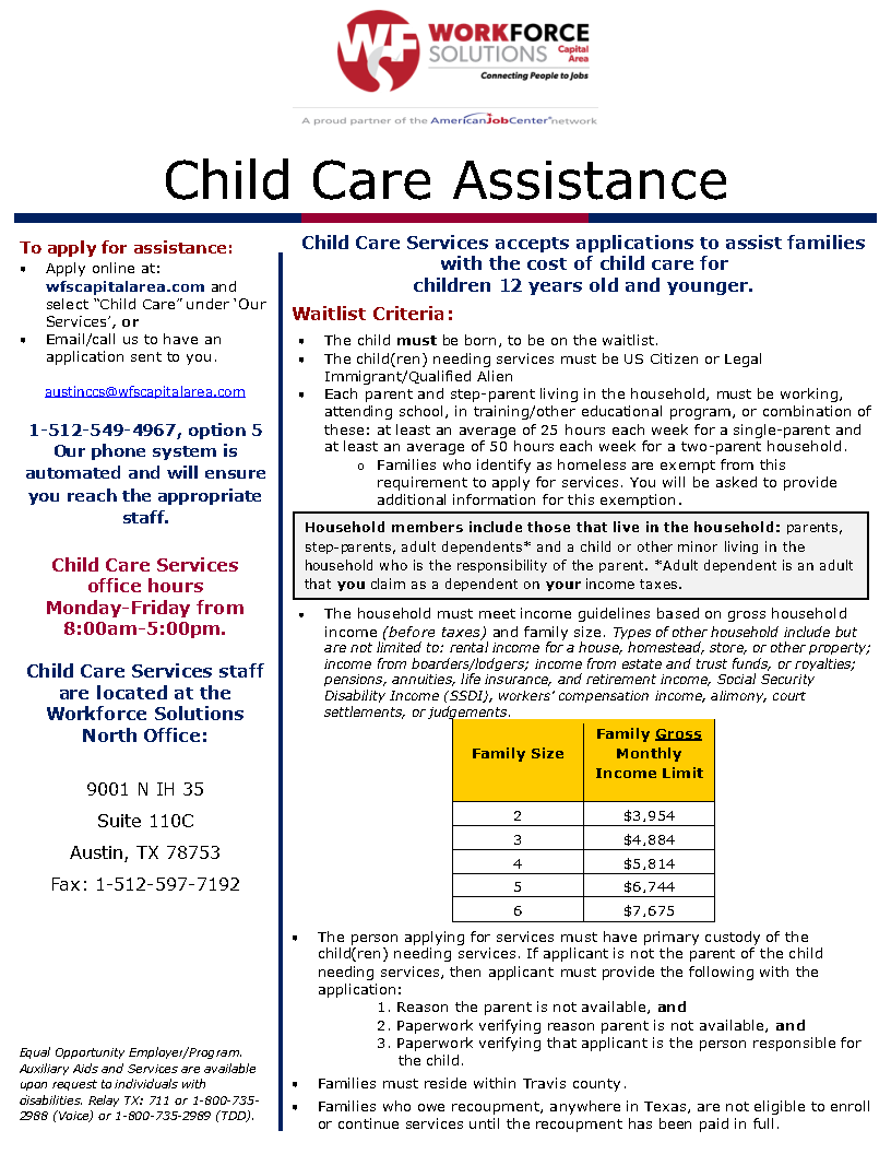 Workforce Solutions Child Care Assistance Information Flyer Missionbox